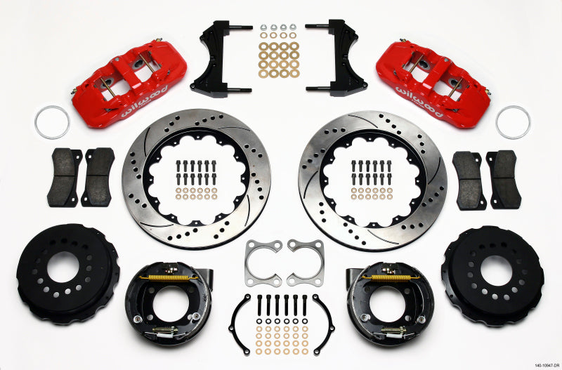 WIL Aero Brake Kit - Wilwood AERO4 Rear P-Brake Kit 14.00in Drilled Red Big Ford Old Style 2.36in Offset