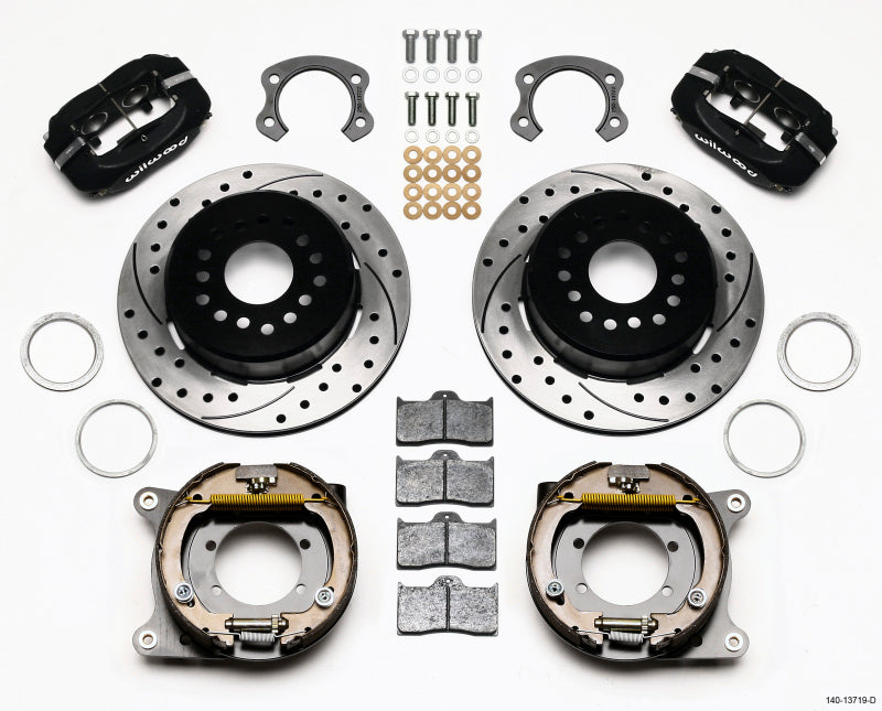 WIL Dynalite Brake Kit - Wilwood Forged Dynalite P/S Park Brake Kit Drilled Ford 8.8 Special w/2.50in Offset-5 Lug
