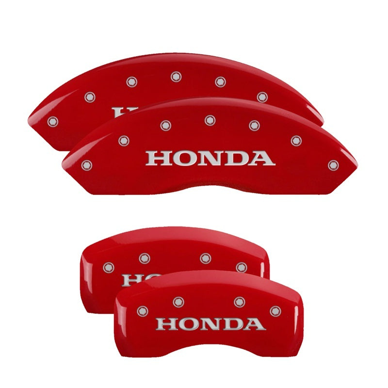 MGP Caliper Covers 4 Logo - MGP 4 Caliper Covers Engraved Front & Rear Honda Red finish silver ch