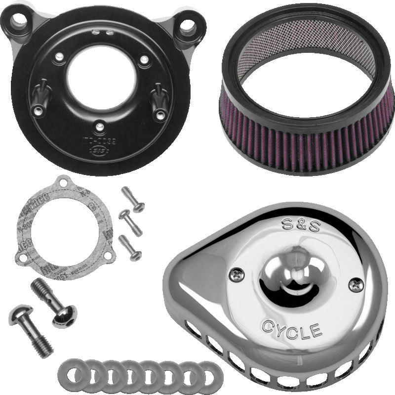 SSC Air Cleaner Kits - S&S Cycle 08-17 Touring/16-17 Softail Models Stealth Air Cleaner Kit w/ Chrome Mini Teardrop Cover