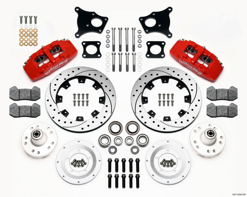WIL Dynapro Brake Kit - Wilwood Dynapro 6 Front Hub Kit 12.19in Drilled Red AMC 71-76 OE Disc w/o Bendix Brakes