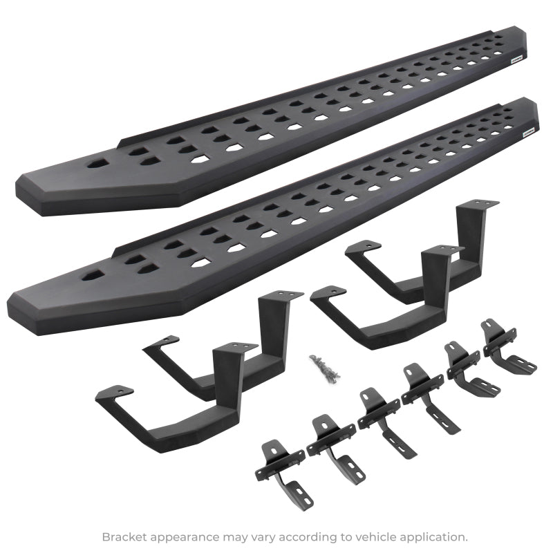 GOR RB20 Boards - Tex Black - Go Rhino 2022 Toyota Tundra DC 4dr Kit w/RB20 Running Board + Brkts + 4 RB20 Drop Steps - Tex. Blk