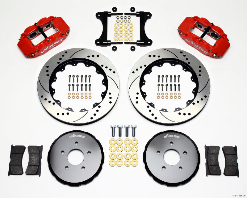 WIL Superlite Brake Kit - Wilwood Narrow Superlite 6R Front Hat Kit 14.00in Drill Red Nissan 370Z/Fiti G37