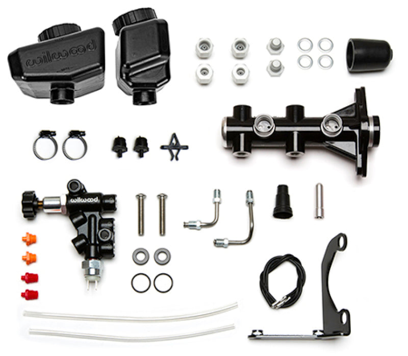 WIL Master Cylinder - Wilwood Remote Tandem M/C Kit w/Bracket and Valve - 1.12in Bore Black