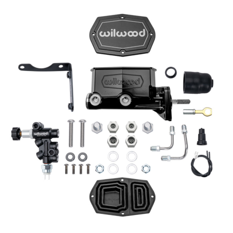 WIL Master Cylinder - Wilwood Mopar Compact Tandem Master Cylinder Kit w/ Combination Valve & Pushrod 15/16in Bore - Black