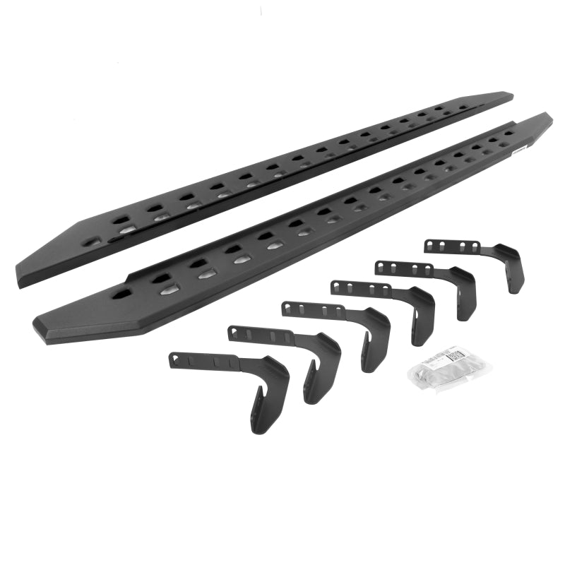 GOR RB20 Slim Running Boards - Go Rhino 99-16 Ford F-250 / F-350 Super Cab 4DR RB20 Slim Running Boards Kit (w/Brackets) - Tex. Blk