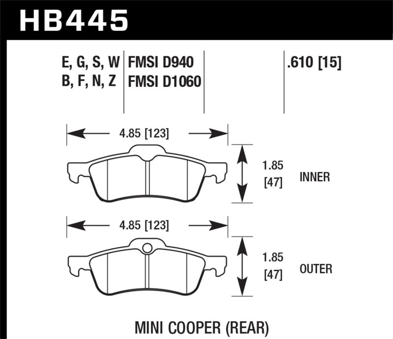 HAWK HP+ Brake Pad Sets - Hawk 02-06 Mini Cooper / Cooper S HP+ Street Rear Brake Pads