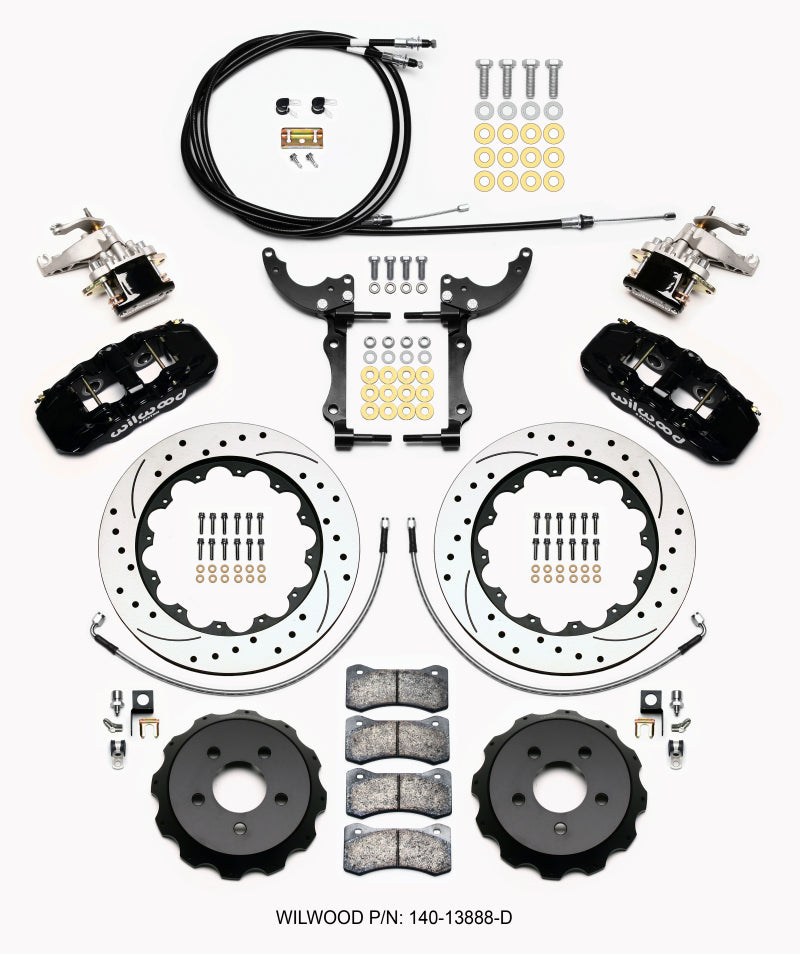 WIL Aero Brake Kit - Wilwood AERO4 / MC4 Rear Kit 14.00 Drilled 15-23 Mustang w/Lines & Cables
