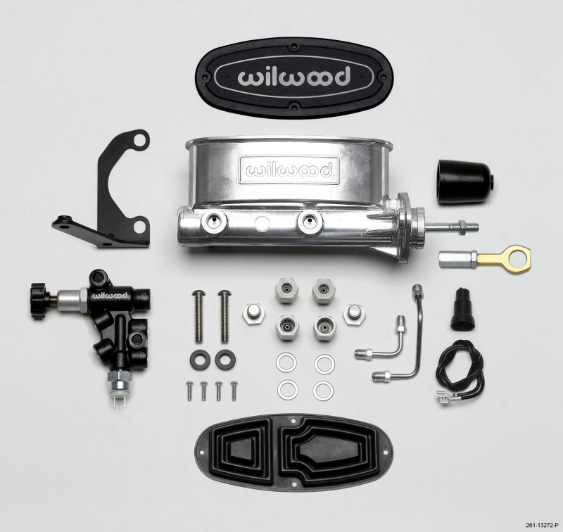 WIL Master Cylinder - Wilwood HV Tandem M/C Kit w L/H Bracket & Prop Valve - 7/8in Bore Ball Burn.-W/Push