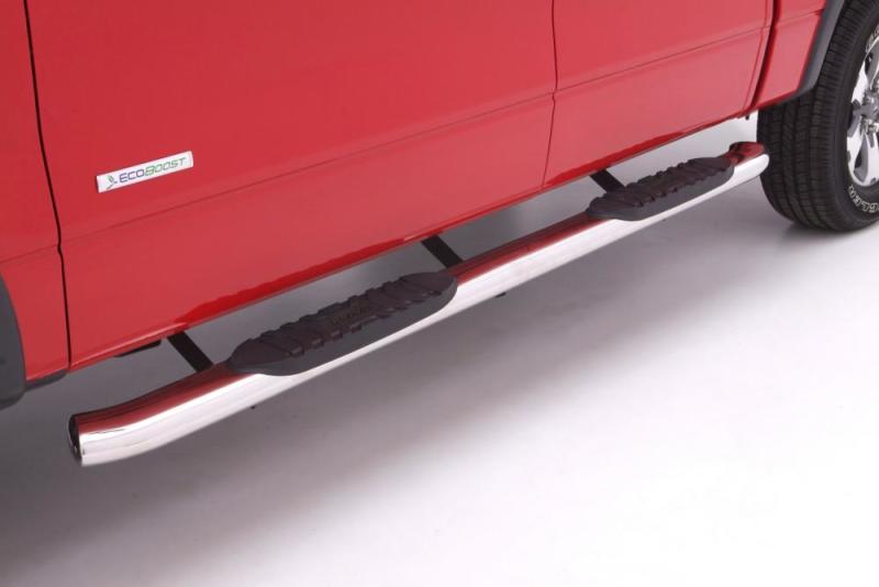 LND Nerf Bars - Polished - Lund 07-17 Chevy Silverado 1500 Ext. Cab 5in. Curved Oval SS Nerf Bars - Polished