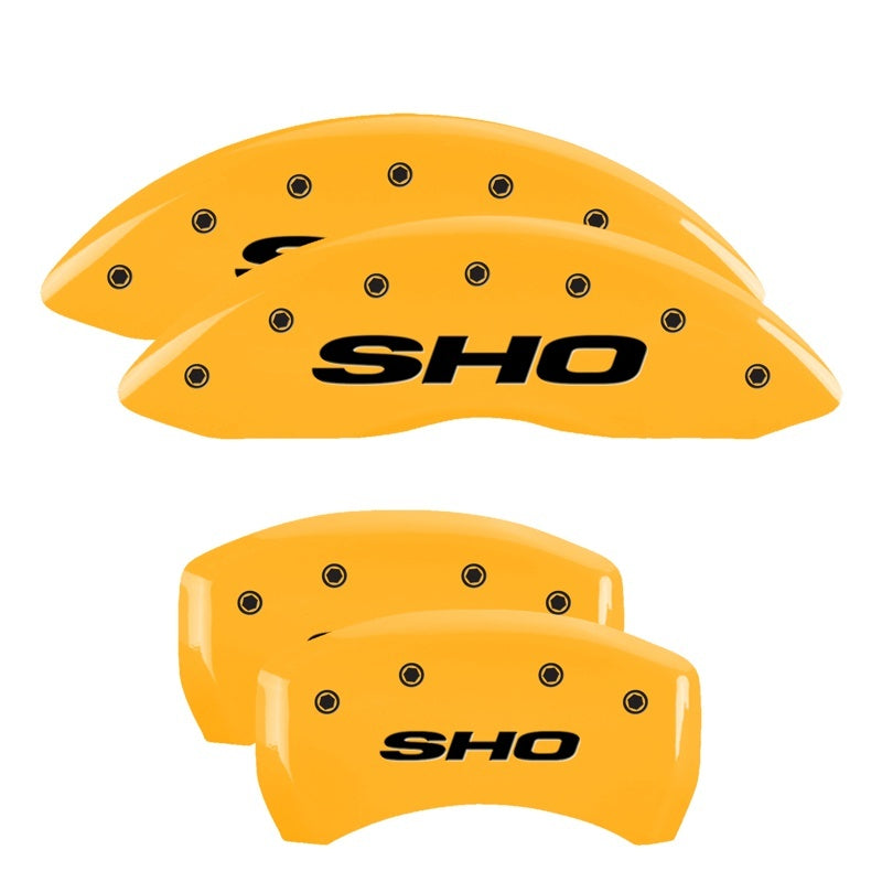 MGP Caliper Covers 4 Logo - MGP 4 Caliper Covers Engraved Front & Rear SHO Yellow finish black ch