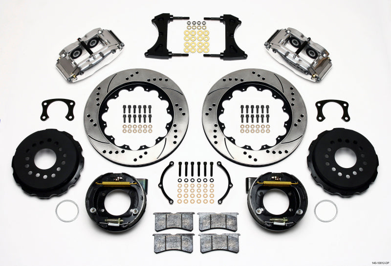 WIL Superlite Brake Kit - Wilwood Narrow Superlite 4R Rear P-Brk Kit 14.00in Drilled Polished New Big Ford 2.50in Offset