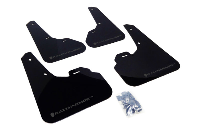 RAL UR Blk Flap/Grey Logo - Rally Armor 10-13 Mazda3/Speed3 (Hatch/Sedan) Black UR Mud Flap w/Grey Logo