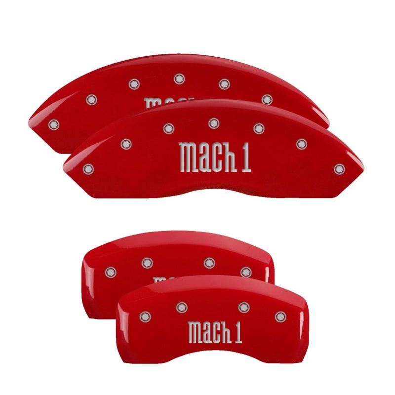 MGP Caliper Covers 4 Logo - MGP 4 Caliper Covers Engraved Front & Rear Mach 1 Red finish silver ch