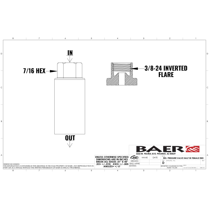 BAE Residual Pressure Valve - Baer Brakes Residual Valve - 10LB, 3/8 IFF Fittings