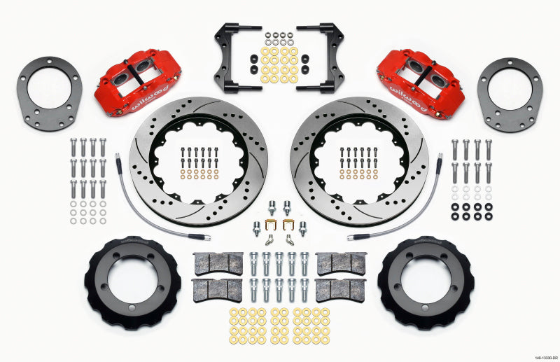 WIL Superlite Brake Kit - Wilwood Narrow Superlite 4R Front Hat Kit 14.00in Drill Red 76-77 Ford Bronco Dana 44 w/Lines