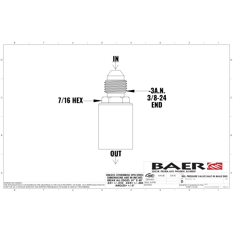 BAE Residual Pressure Valve - Baer Brakes Residual Valve - 2LB, -3AN Fittings