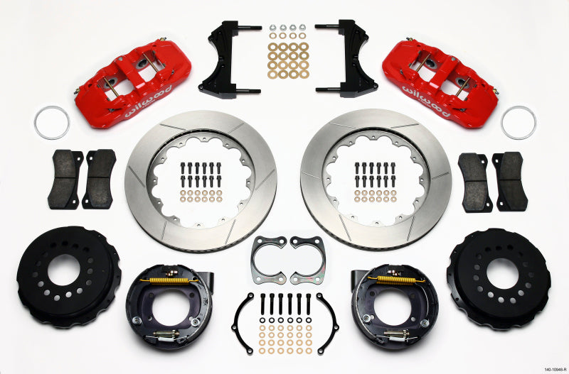WIL Aero Brake Kit - Wilwood AERO4 Rear P-Brake Kit 14.00in Red Big Ford New Style 2.50in Offset