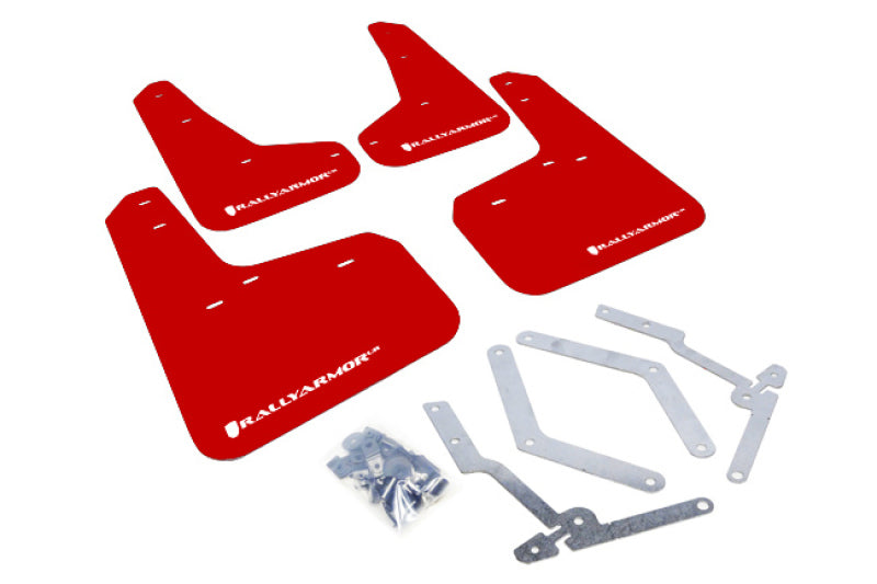 RAL UR Red Flap/Wht Logo - Rally Armor 12-19 Ford Focus ST / 16-19 RS Red Mud Flap w/White Logo