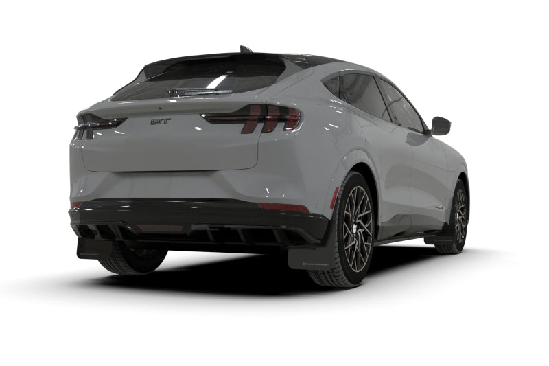RAL UR Blk Flap/Wht Logo - Rally Armor 21-26 Ford Mustang Mach-E/GT/Rally Black Mud Flap w/White Logo