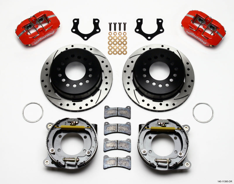 WIL Dynapro Brake Kit - Wilwood Dynapro Low-Profile 11.00in P-Brake Kit Drill-Red Mopar/Dana 2.36in Off w/Snap Ring Bearing