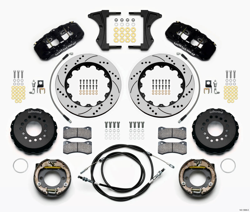 WIL Aero Brake Kit - Wilwood AERO4 Rear Kit 14.00 Drilled 2005-2014 Mustang w/ BMR Suspn. w/Lines