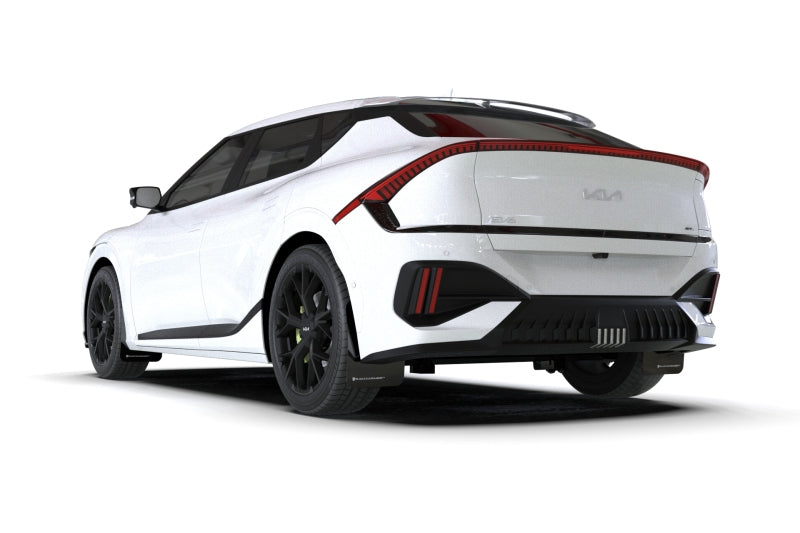 RAL Classic Blk Flap/Wht Logo - Rally Armor 25-26 Kia EV6 Base Light/GT/GT-Line Black Mud Flap - White Logo