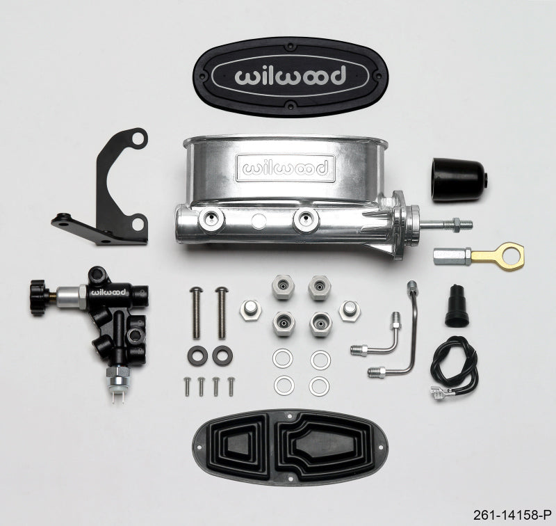 WIL Master Cylinder - Wilwood HV Tandem M/C Kit w L/H Bracket & Prop Valve - 15/16in Bore Ball Burn.-W/Push