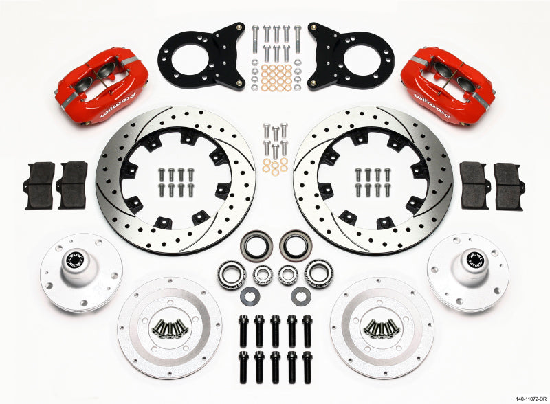 WIL Dynalite Brake Kit - Wilwood Forged Dynalite Front Kit 12.19in Drill Red 1965-1969 Mustang Disc & Drum Spindle