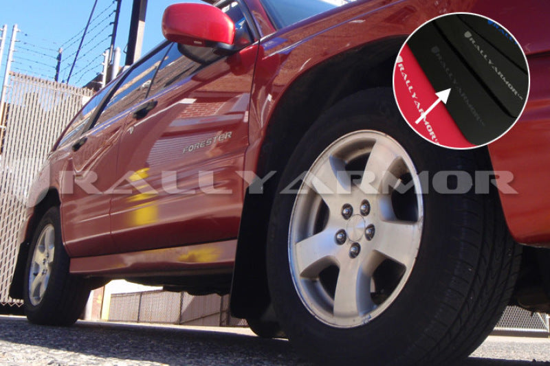 RAL UR Blk Flap/Grey Logo - Rally Armor 98-02 Subaru Forester Black UR Mud Flap w/ Grey Logo