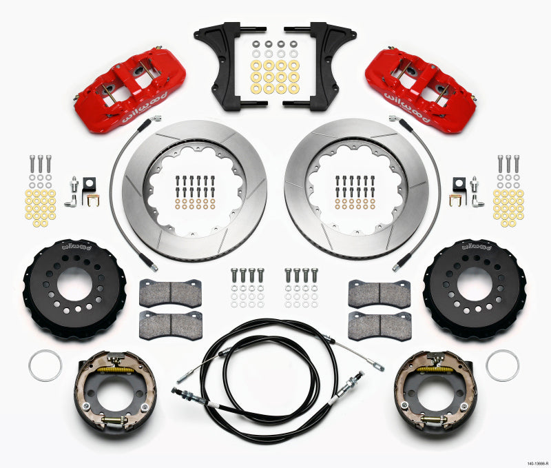 WIL Aero Brake Kit - Wilwood AERO4 Rear Kit 14.00 Red 2005-2014 Mustang w/ BMR Suspn. w/Lines