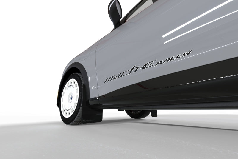 RAL UR Blk Flap/Met. Blk Logo - Rally Armor 2021-26 Ford Mach-E Rally Edition Black UR Mud Flap Metallic Black Logo