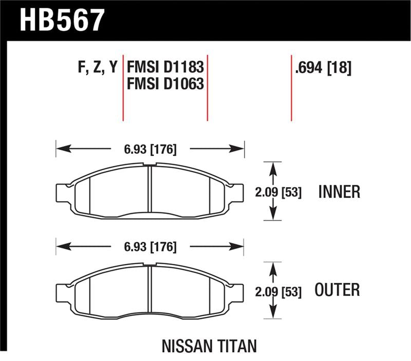 HAWK LTS Brake Pads - Hawk 04-06 Infiniti QX56 / 05-06 Armada / 04 Pathfinder / 04-07 Titan LTS Street Front Brake Pads