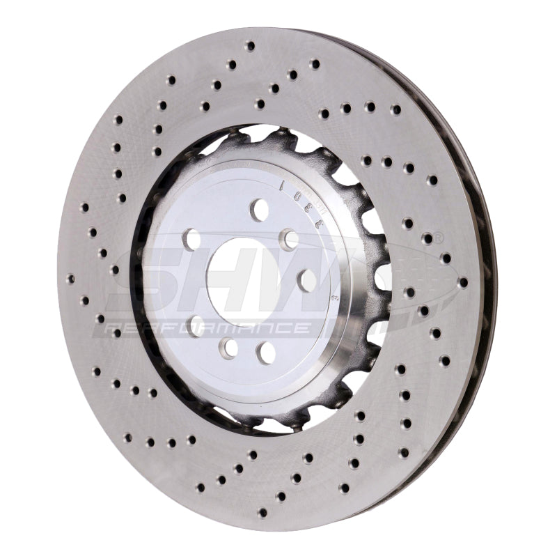 SHW Drilled Lightweight Rotors - SHW 18-21 BMW M5 4.4L Left Rear Cross-Drilled Lightweight Brake Rotor (34217991103)