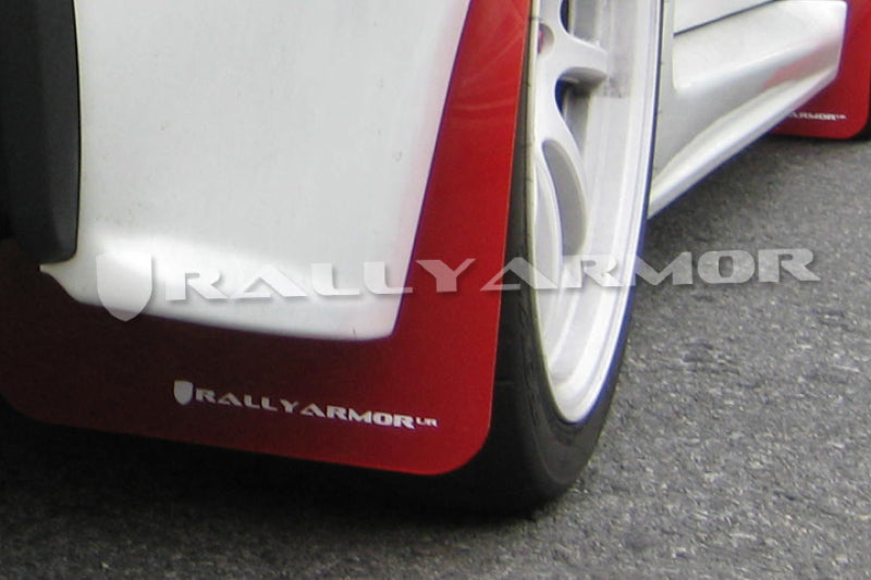 RAL UR Red Flap/Wht Logo - Rally Armor 07-17 Mitsubishi Lancer Red UR Mud Flap w/ White Logo