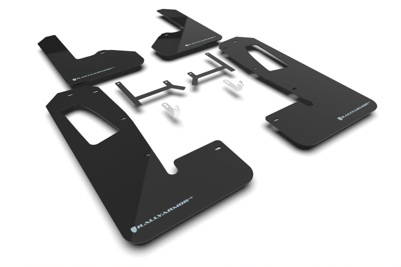 RAL UR Blk Flap/Blue Logo - Rally Armor 22-26 Rivian R1S Black UR Mud Flap w/Light Blue Logo