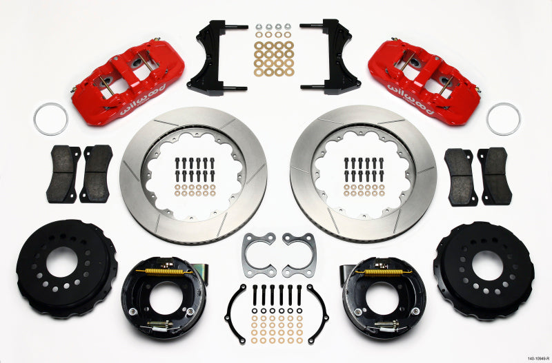 WIL Aero Brake Kit - Wilwood AERO4 Rear P-Brake Kit 14.00in Red Small Ford 2.50in Offset
