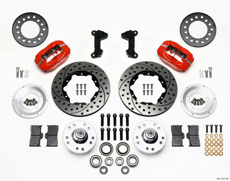 WIL Dynalite Brake Kit - Wilwood Forged Dynalite Front Kit 11.00in Drill-Red 74-80 Pinto/Mustang II Disc Spindle only