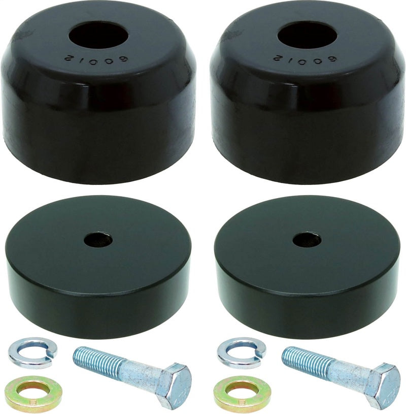 ROK Bump Stops - RockJock JK Bump Stop Kit Front w/ Billet Aluminum Spacers Urethane RockJock Bump Stops Hardware