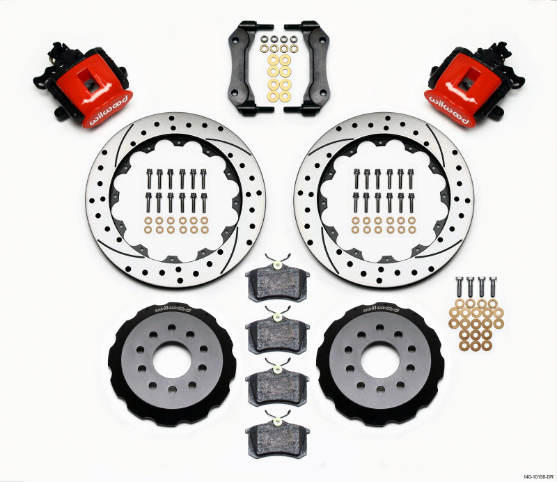 WIL Parking Brake Brake Kit - Wilwood Combination Parking Brake Rear Kit 12.88in Drilled Red Mustang 94-04