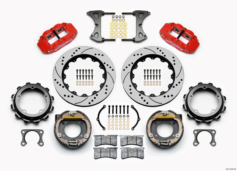 WIL Superlite Brake Kit - Wilwood Narrow Superlite 4R Rear P-Brk Kit 14.00in Drill Red Strange Eng Floater 3.49in Offset