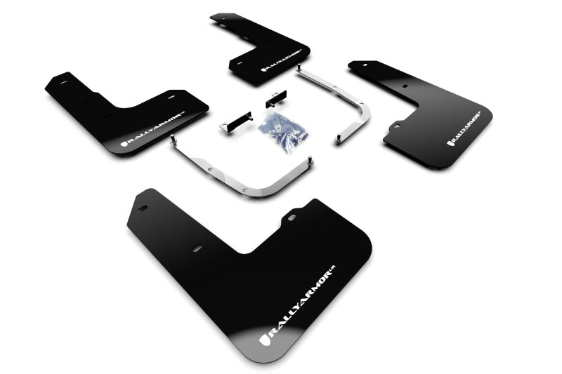 RAL UR Blk Flap/Wht Logo - Rally Armor 19-22 Hyundai Veloster N Black UR Mud Flap w/ White Logo