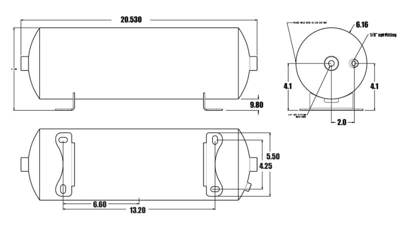 RID Air Tanks - Ridetech Air Tank 2 Gallon Aluminum w/ 2- 1/4in Ports and 1- 1/8in Port
