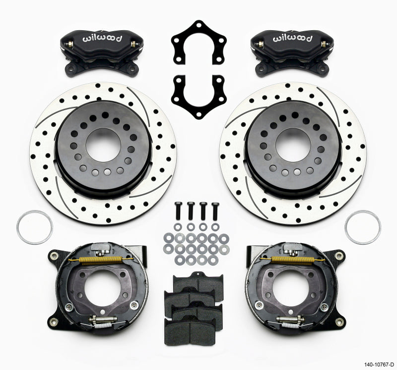 WIL Dynalite Brake Kit - Wilwood Forged Dynalite P/S Park Brake Kit Drilled Mopar/Dana 2.50in Off w/Snap Ring Bearing
