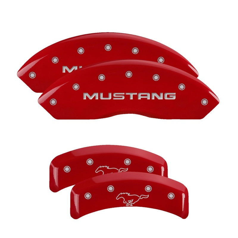 MGP Caliper Covers 4 Logo - MGP 4 Caliper Covers Engraved Front Mustang Engraved Rear Pony Red finish silver ch