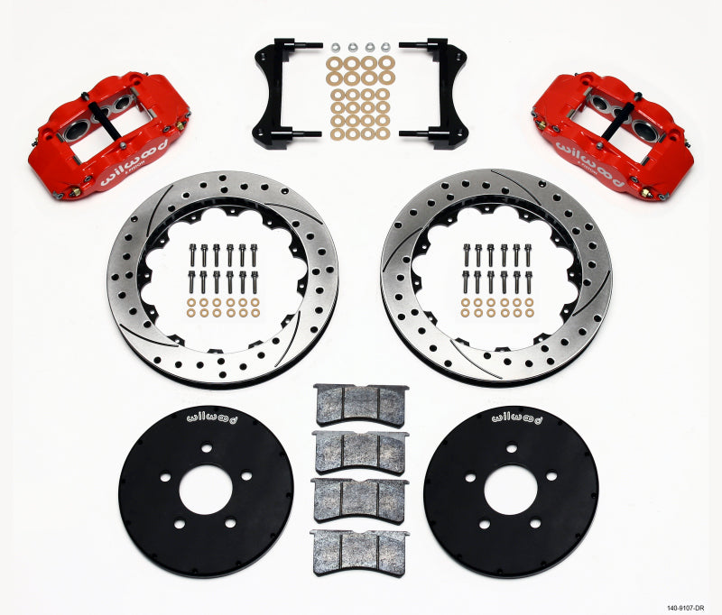 WIL Superlite Brake Kit - Wilwood Narrow Superlite 6R Front Hat Kit 12.88in Drill Red 1994-2004 Mustang