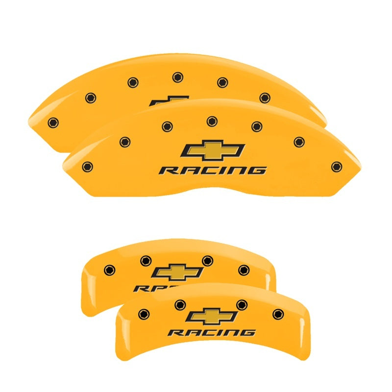 MGP Caliper Covers 4 Logo - MGP 4 Caliper Covers Engraved F & R Chevy Racing Yellow Finish Black Char 1988 Chevrolet Corvette