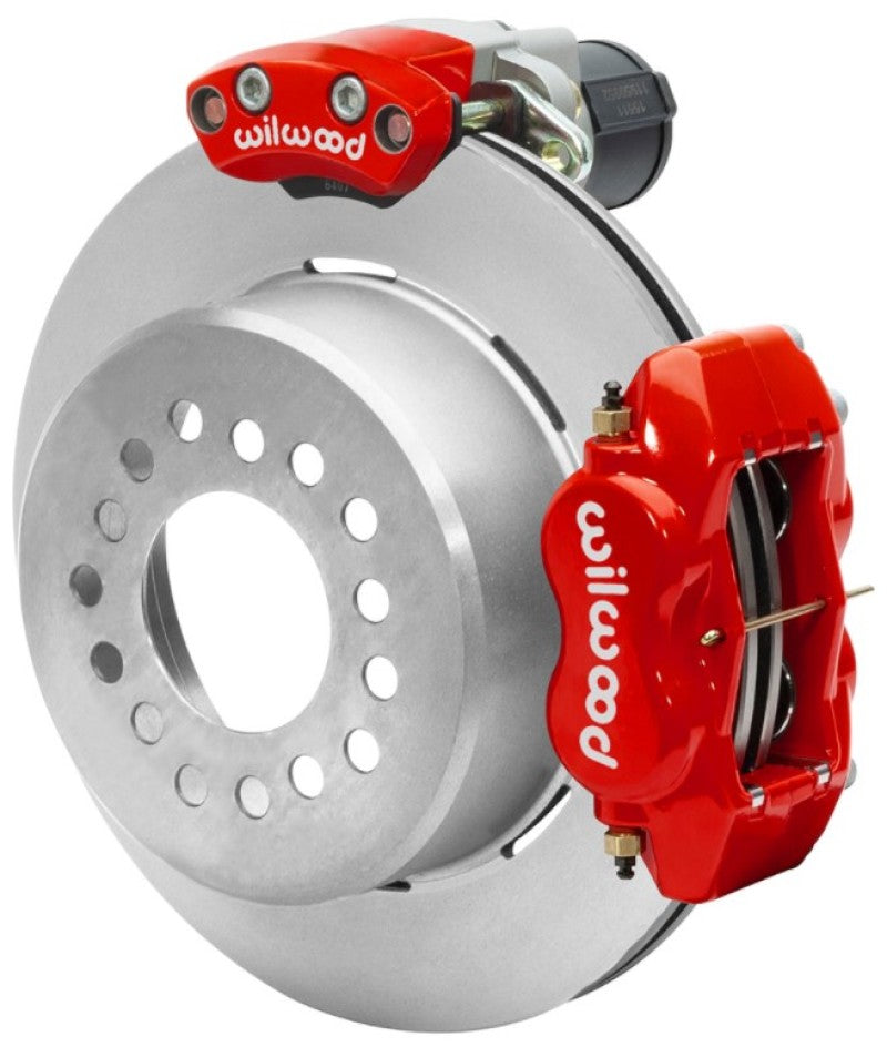 WIL Parking Brake Brake Kit - Wilwood Forged Dynalite Rear Electronic Parking Brake Kit - Red Powder Coat Caliper - Plain Rotor