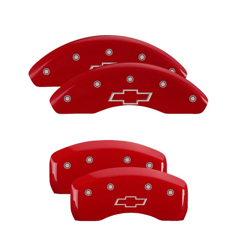 MGP Caliper Covers 4 Logo - MGP 4 Caliper Covers Engraved Front & Rear Bowtie Red finish silver ch