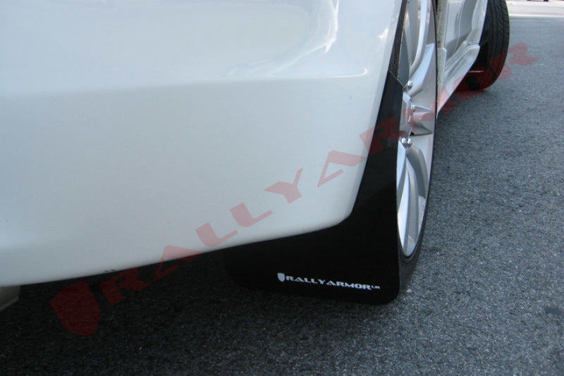 RAL UR Blk Flap/Wht Logo - Rally Armor 07-17 Mitsubishi Lancer Black UR Mud Flap w/ White Logo